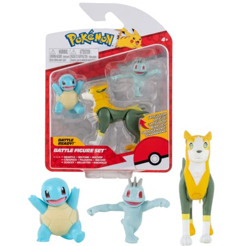 Pokemon Figuren 3-Pack Boltund Machop & Squirtle – 5-8 cm Pokémon Figuren - Neueste Welle 2022 - Offiziell Lizenziert Spielzeug von Pokémon