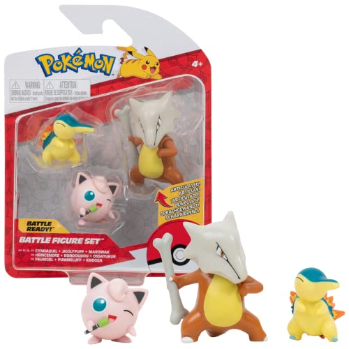 Pokémon PKW2350 - Battle Figure Set - Feurigel, Pummeluff, Knogga, offizielle bewegliche Figuren, 5 cm Feurigel und Pummeluff, 7,5 cm Knogga von Pokémon
