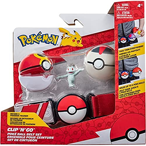 Pokémon PKW2717 - Clip and Go Pokéball Gürtel Set - Wiederball, Timerball & Machollo, offizielles Set mit Figur von Pokémon