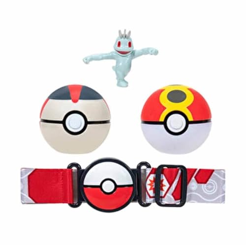 Pokémon PKW2717 - Clip and Go Pokéball Gürtel Set - Wiederball, Timerball & Machollo, offizielles Set mit Figur von Pokémon