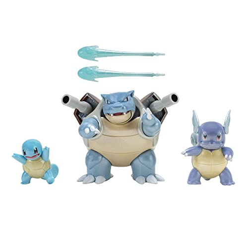 Pokemon PKW2773 Auto Set Select Evolution 3er-Pack – mit 5,1 cm Spritzteller, 7,6 cm Wartortle und 11,4 cm Blastoise Battle Figuren – authentische Details von Pokémon