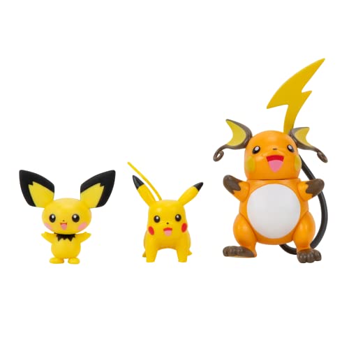 Pokemon PKW2778 Select 3er-Pack mit Pichu und Pikachu und 7,6 cm Raichu Battle Figuren, Evolution Multipack-Stil 2 von Pokémon