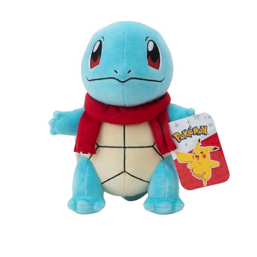 Pokémon PKW3102-20 cm Winter Plüsch - Schiggy mit Schal, offizielles Pokémon Plüsch von Pokémon