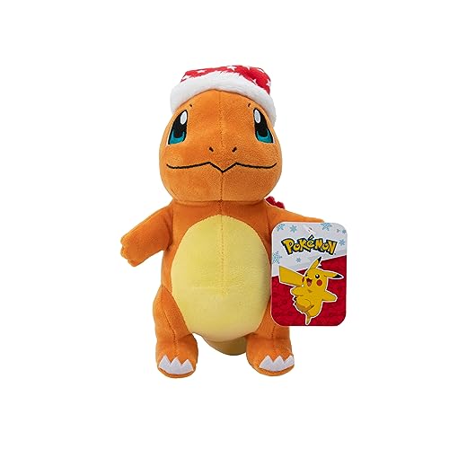 Pokémon PKW3103-20 cm Winter Plüsch - Glumanda mit Weihnachtsmütze, offizielles Pokémon Plüsch von Pokémon