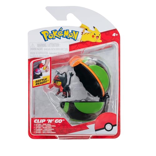 Pokémon PKW3147 Pokemon Clip 'N' Go Litten Includes 2-Inch Battle Figure und Dusk Ball Zubehör, Multi-Color von Pokémon
