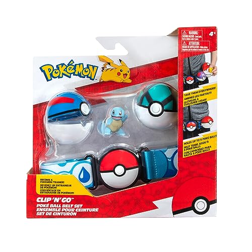 Pokémon PKW3161 - Clip and Go Pokéball Gürtel Set - Superball, Netzball & Schiggy, offizielles Set mit Figur von Pokémon
