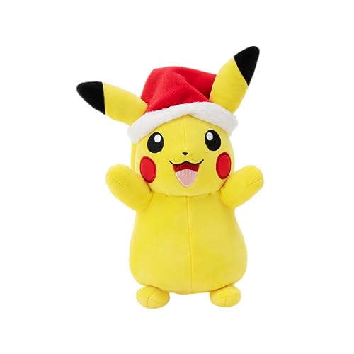 Pokémon PKW3376-20 cm Winter Plüsch - Pikachu mit Weihnachtsmütze, offizielles Pokémon Plüsch von Pokémon