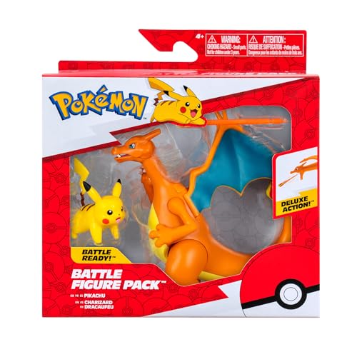 Pokémon PKW3459 - Battle Figure Pack - Glurak & Pikachu, beweglicher Glurak mit Pikachu von Pokèmon