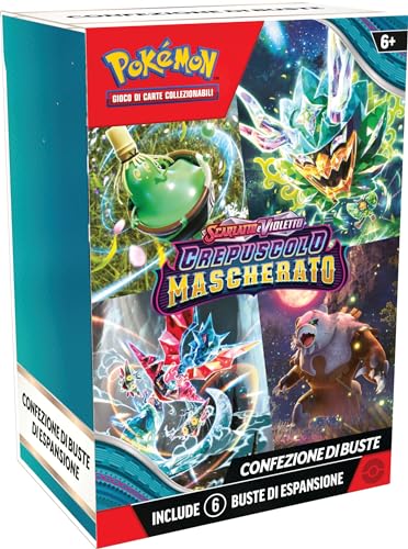 Packung mit Boosterpacks Scharlachrot und Violett – Maskierte Dämmerung des TCG Pokémon (sechs Erweiterungspackungen), italienische Ausgabe von Pokémon