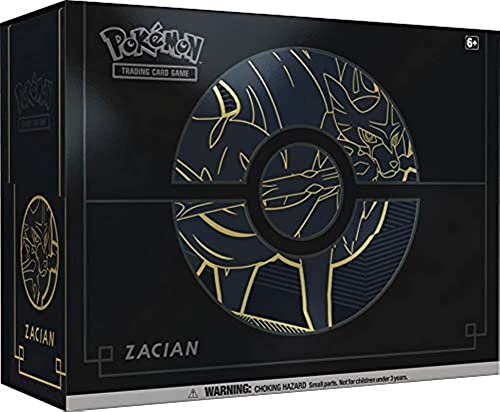 Pokemon Trading Card Game Sword & Shield Zacian Elite Trainer Box Plus [12 Booster Packs, 65 Card Sleeves, 6 Metal Damage Counter Dice & More] von Pokémon