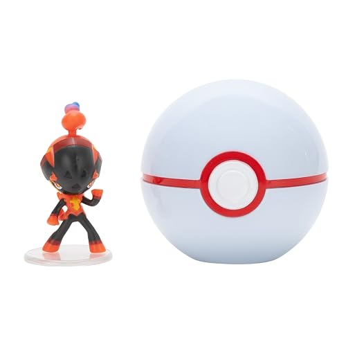 Pokémon PKW4148 - Clip and Go Pokéball - Knarbon und Premierball, offizieller Pokéball mit beweglicher 5 cm Figur von Pokémon