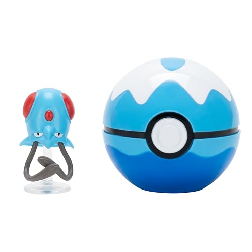 Pokémon PKW4152 - Clip and Go Pokéball - Tentacha und Tauchball, offizieller Pokéball mit beweglicher 5 cm Figur von Pokémon