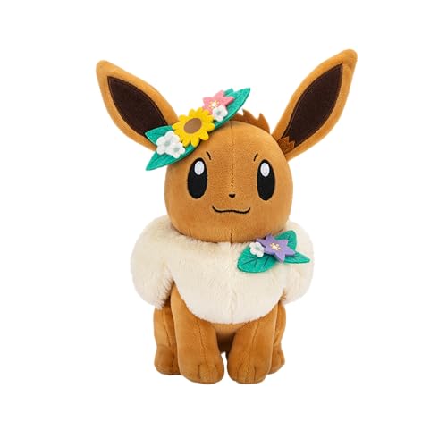 Pokémon PKW3667-20cm Plüsch - Evoli mit Blumenkrone, offizielles Plüsch von Pokémon