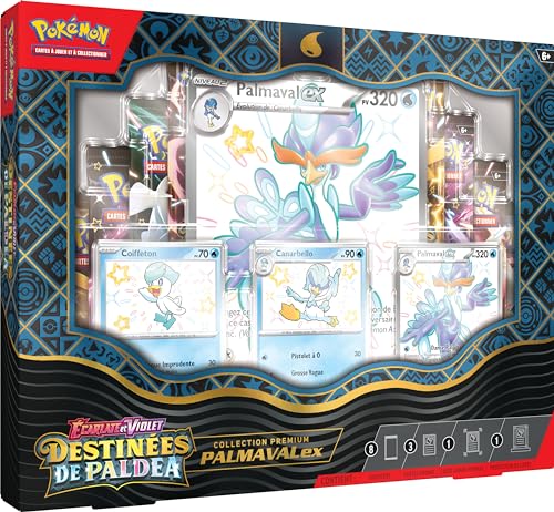 Pokémon Pokémon-Sammelkartenspiel: Premium-Kollektion Scharlachrot und Violett – Schicksal von Paldea – Palmaval-ex (3 glänzende Promokarten, 1 große Karte und 8 Booster) von Pokémon