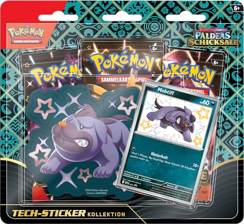 Pokémon-Sammelkartenspiel: Tech-Sticker-Kollektion Karmesin & Purpur – Paldeas Schicksale – Mobtiff (1 holografische Promokarte & 3 Boosterpacks) von Pokémon