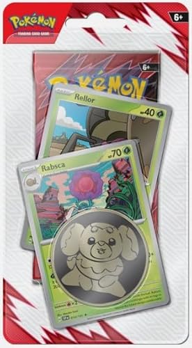 Pokemon Sammelkartenspiel TCG Scarlet & Violet Destined Rivals Premium Checklane Booster Pack mit Münze und 3 Promokarten (1 Pack) Rabsca und Rellor von Pokémon