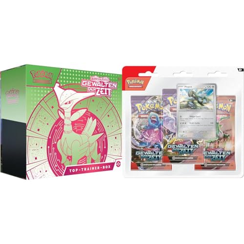 Pokémon Sammelkartenspiel Top-Trainer-Box Karmesin & Purpur & Sammelkartenspiel: 3er-Pack Karmesin & Purpur – Gewalten der Zeit: Mopex (3 Boosterpacks & 1 holografische Promokarte) von Pokémon