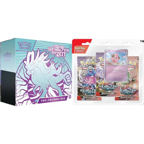 Pokémon Sammelkartenspiel Top-Trainer-Box Karmesin & Purpur & Sammelkartenspiel: 3er-Pack Karmesin & Purpur – Gewalten der Zeit: Pii (3 Boosterpacks & 1 holografische Promokarte) von Pokémon