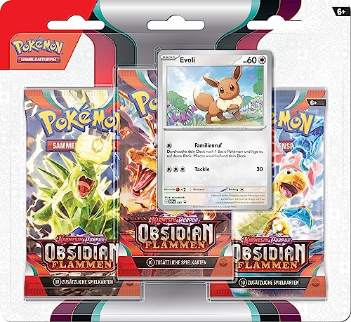 Pokémon-Sammelkartenspiel: 3er-Pack (Evoli) Karmesin & Purpur – Obsidianflammen (3 Boosterpacks & 1 holografische Promokarte) von Pokémon