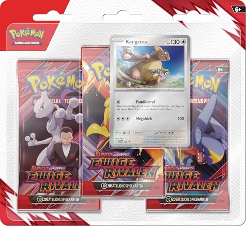 Pokémon-Sammelkartenspiel: 3er-Pack-Blister Karmesin & Purpur – Ewige Rivalen: Kangama (3 Boosterpacks & 1 holografische Promokarte) von Pokémon