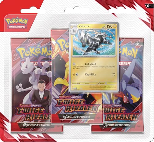 Pokémon-Sammelkartenspiel: 3er-Pack-Blister Karmesin & Purpur – Ewige Rivalen: Zebritz (3 Boosterpacks & 1 holografische Promokarte) von Pokémon