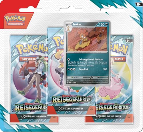 Pokémon-Sammelkartenspiel: 3er-Pack-Blister Karmesin & Purpur – Karmesin & Purpur – Reisegefährten: Irokex (3 Boosterpacks & 1 holografische Promokarte) von Pokémon