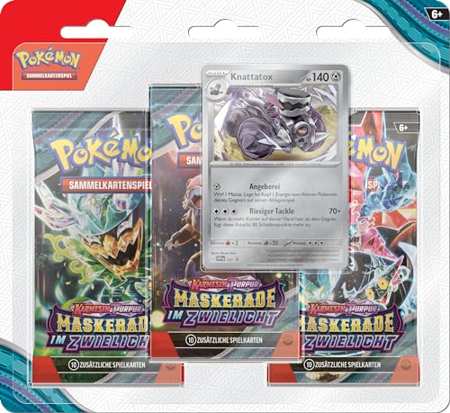 Pokémon-Sammelkartenspiel: 3er-Pack-Blister Karmesin & Purpur – Maskerade im Zwielicht: Knattatox (3 Boosterpacks & 1 holografische Promokarte) von Pokémon