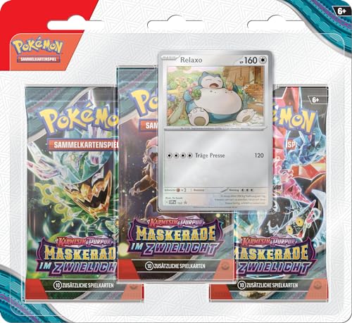 Pokémon-Sammelkartenspiel: 3er-Pack-Blister Karmesin & Purpur – Maskerade im Zwielicht: Relaxo (3 Boosterpacks & 1 holografische Promokarte) von Pokémon