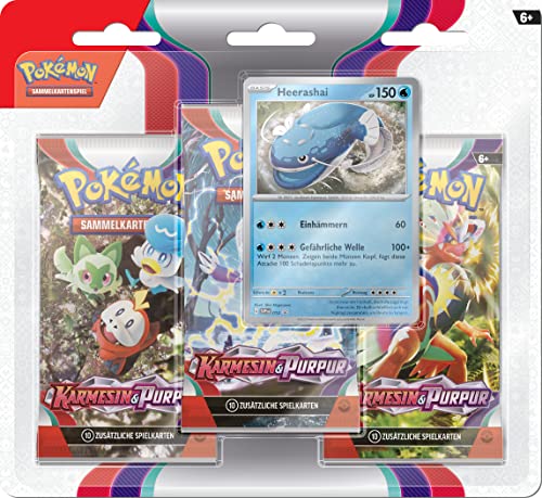 Pokémon-Sammelkartenspiel: 3er-Pack Karmesin & Purpur - Heerashai (3 Boosterpacks & 1 holografische Promokarte) von Pokémon