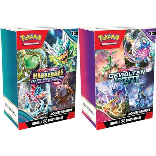 Pokémon-Sammelkartenspiel: Boosterbundle Karmesin & Purpur – Maskerade im Zwielicht (6 Boosterpacks) & Sammelkartenspiel: Boosterbundle Karmesin & Purpur – Gewalten der Zeit (6 Boosterpacks) von Pokémon