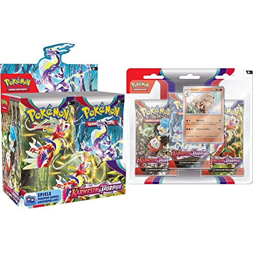Pokémon-Sammelkartenspiel: Display-Box Karmesin & Purpur (36 Boosterpacks) & -Sammelkartenspiel: 3er-Pack Karmesin & Purpur - Arkani (3 Boosterpacks & 1 holografische Promokarte) von Pokémon