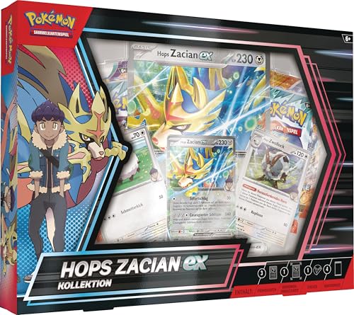 Pokémon-Sammelkartenspiel: Kollektion Hops Zacian-ex (3 holografische Promokarten, 1 überdimensionale holografische Karte & 4 Boosterpacks) von Pokémon