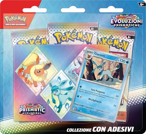 Pokémon-Sammelkartenspiel: Kollektion mit Glaceon-Aufklebern der Erweiterung Scharlachrot und Violett - Prismatische Entwicklungen (eine holografische Promokarte und DREI Erweiterungspackungen) von Pokémon