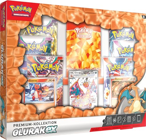 Pokémon-Sammelkartenspiel: Premium-Kollektion Glurak-ex (1 geprägte holografische Promokarte, 2 holografische Karten und 6 Boosterpacks des Pokémon-Sammelkartenspiels) von Pokémon