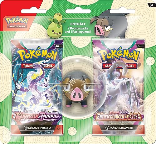 Pokémon-Sammelkartenspiel: Radiergummi-Blister für den Schulanfang – Ferkuli (1 Radiergummi & 2 Boosterpacks) von Pokémon