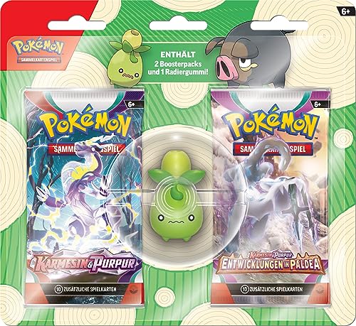 Pokémon-Sammelkartenspiel: Radiergummi-Blister für den Schulanfang – Olini (1 Radiergummi & 2 Boosterpacks) von Pokémon