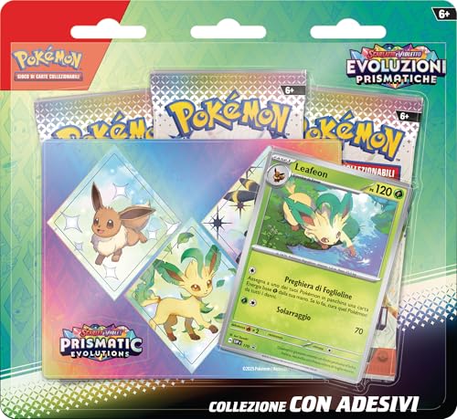Pokémon-Sammelkartenspiel: Sammlung mit Leafeon-Aufklebern aus der Erweiterung Scharlachrot und Violett - Prismatische Entwicklungen (eine holografische Promokarte und DREI Erweiterungspackungen) von Pokémon