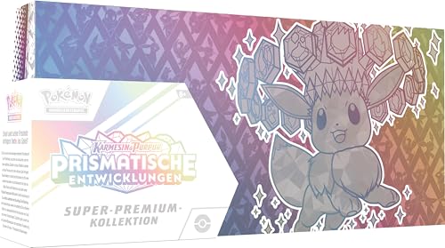 Pokémon-Sammelkartenspiel: Super-Premium-Kollektion Karmesin & Purpur – Prismatische Entwicklungen (1 holografische Vollbild-Promokarte,1 Flauschige Evoli-Deckbox & 15 Boosterpacks) von Pokémon
