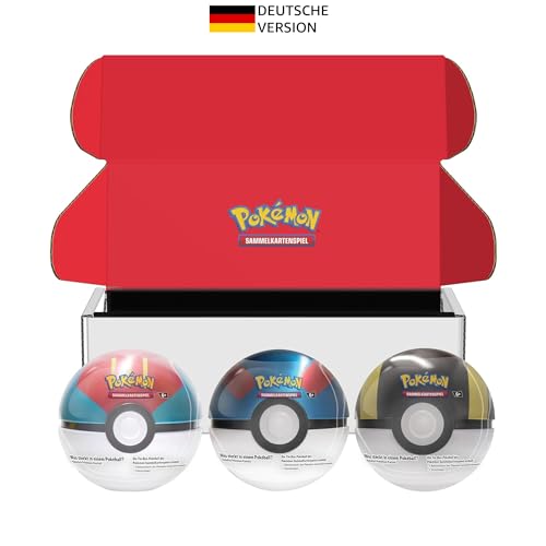 Pokémon-Sammelkartenspiel: Tin-Box-Bundle Pokéball – Köderball, Superball & Hyperball (9 Boosterpacks des Pokémon-Sammelkartenspiels, 7 Stickerbögen) von Pokémon