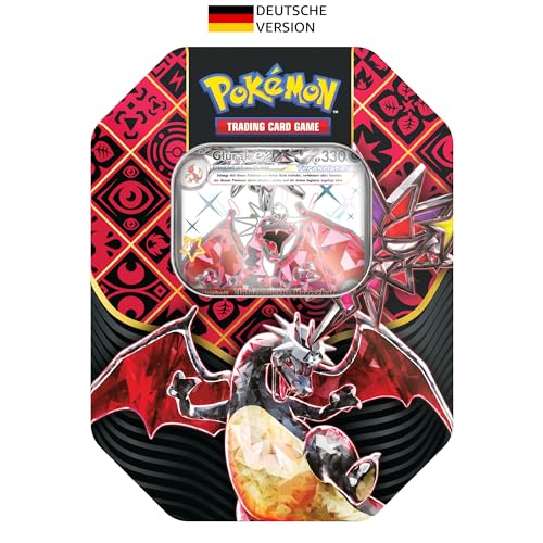 Pokémon-Sammelkartenspiel: Tin-Box Karmesin & Purpur – Paldeas Schicksale – Schillerndes Glurak-ex (1 holografische Promokarte & 4 Boosterpacks) von Pokémon