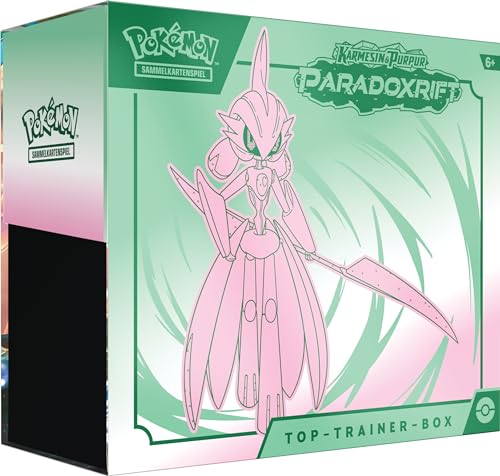 Pokémon-Sammelkartenspiel: Top-Trainer-Box Karmesin & Purpur – Paradoxrift: Eisenkrieger (9 Boosterpacks, 1 holografische Vollbild-Promokarte & Premium-Zubehör) von Pokémon