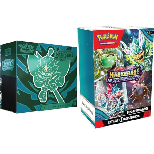 Pokémon-Sammelkartenspiel: Top-Trainer-Box Karmesin & Purpur & Sammelkartenspiel: Boosterbundle Karmesin & Purpur – Maskerade im Zwielicht (6 Boosterpacks) von Pokémon