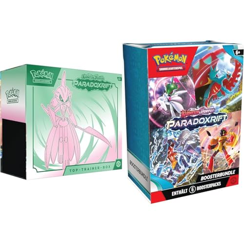 Pokémon-Sammelkartenspiel: Top-Trainer-Box Karmesin & Purpur & Sammelkartenspiel: Boosterbundle Karmesin & Purpur – Paradoxrift (6 Boosterpacks) von Pokémon