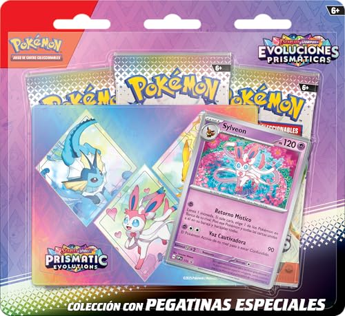 Pokémon Sammlung mit speziellen Aufklebern aus Scharlachrot und Lila, Prismatische Evolutionen - Sylveon von JCC Pokémon (1 holografische Karte und 3 Erweiterungspackungen) von Pokémon