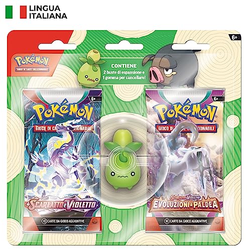 Pokémon – Smoliv – Radiergummi mit Pokémon und Zwei Erweiterungshüllen, italienische Ausgabe von Pokémon