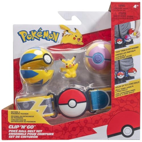 Pokémon Pikachu Clip 'N' Go Gürtelset - Inklusive thematischem Gürtel und 5.1 cm Pikachu Battle Figur mit Heilball und Quick Ball Zubehör von Pokémon