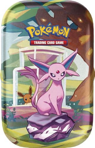 Pokémon TCG: Espeon Mini-Sammeldose aus der Erweiterung Scharlachrot und Violett – Prismatische Entwicklungen (Zwei Erweiterungspackungen und eine Münze) von Pokémon