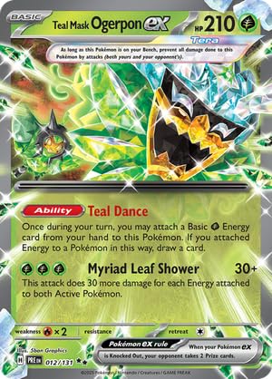 Pokemon - Teal Mask Ogerpon ex 012/131 - Prismatic Evolutions - Double Rare - Foil Einzelkarte Pokemon - Teal Mask Ogerpon ex 012/131 - Prismatic Evolutions - Double Rare - Foil Einzelkarte von Pokémon