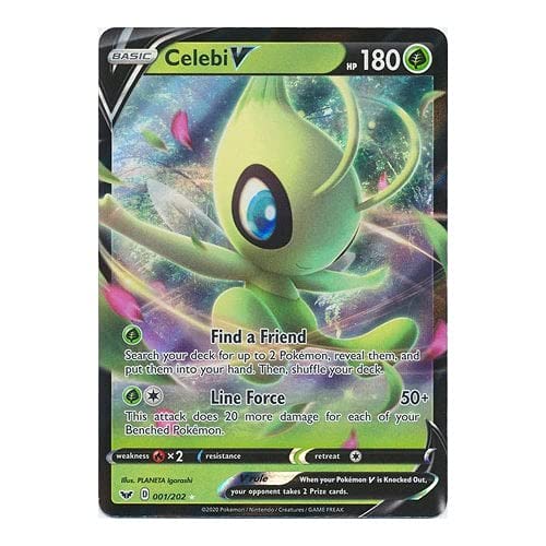 Pokémon: SWORD & SHIELD (BASE) 001/202 - CELEBI V (HALF ART) - Videospiel - Spielzeug - Karten - Kind, Teen - Anime - Papper - 63 mm x 88 mm - Keine Batterien erforderlich - Manuell von Pokémon