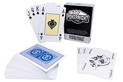 Poker Night Pro Plastik Spielkarten Professioneller Wasserfester (Blaue Rückseiten) | 55 Stück Pro Deck Inklusive 3 Jokern | 4 Eckzeichen| Casino Qualität von Poker Night Pro